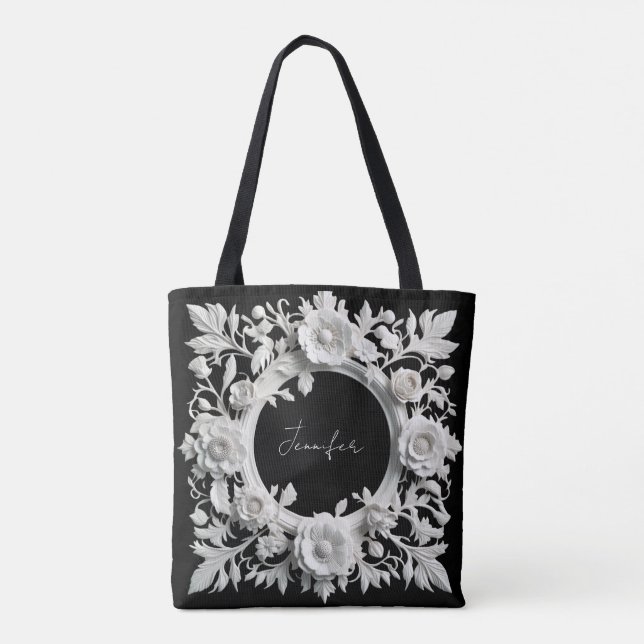 personalized paper flower frame tote bag  (Back)