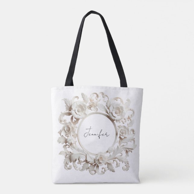 personalized paper flower frame tote bag  (Back)