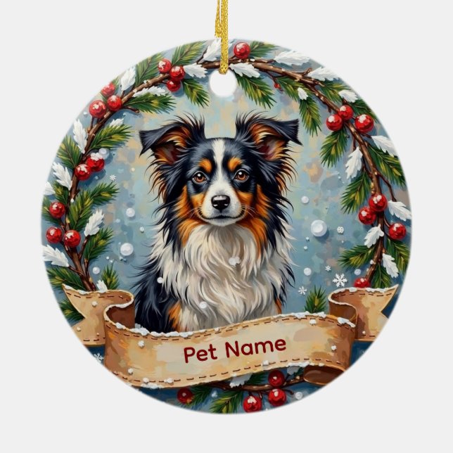 Personalized Papillon Christmas Ceramic Ornament (Back)