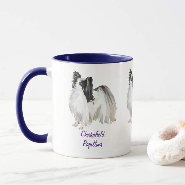 Personalized Papillon Dog Art Mug (With Donut)
