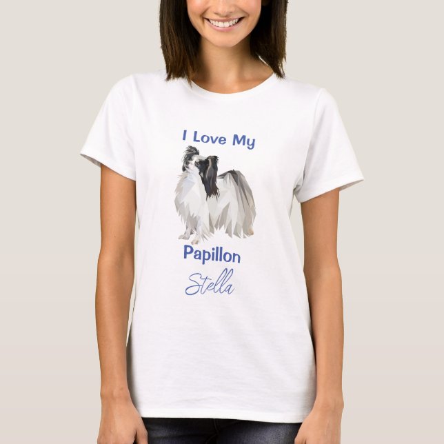 Personalized Papillon Dog Art T-Shirt (Front)