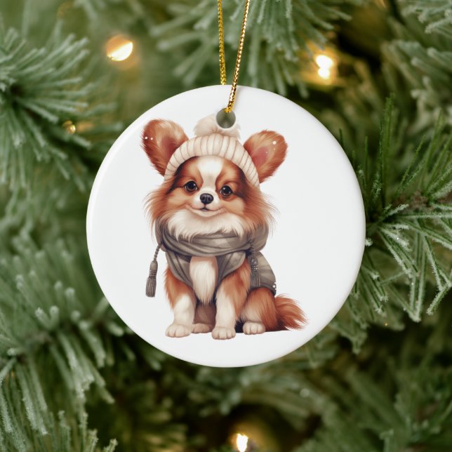 Personalized Papillon Dog Ceramic Ornament (Tree)