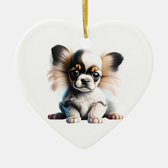 Personalized Papillon Puppy Ceramic Ornament (Front)