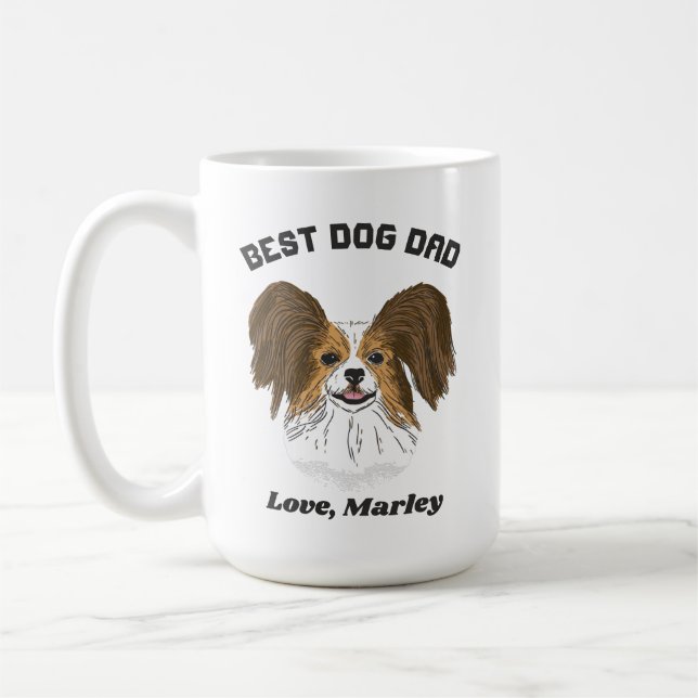 Personalized Papillon Puppy Dog Dad Custom Name Coffee Mug (Left)