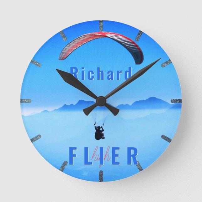 Personalized Paraglider flying Photo Round Clock (Front)