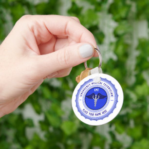 Personalized Paramedics EMT Caduceus Keychain