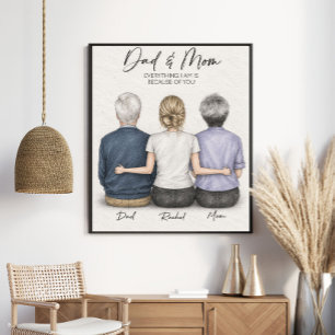 Personalized Parents Family Pencil Art Poster