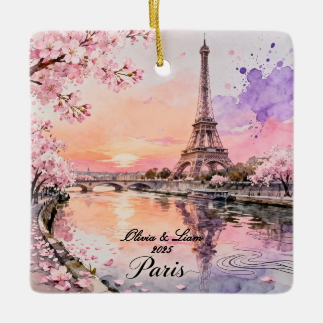 Personalized Paris Couple’s Keepsake Ceramic Ornament (Front)