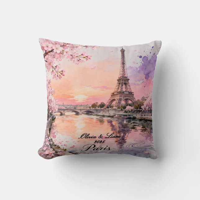 Personalized Paris Couple’s Keepsake Throw Pillow (Front)