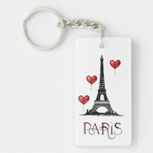 Personalized Paris, Eiffel Tower and Red Balloons Keychain