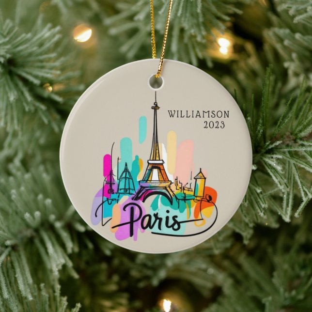 Personalized Paris France Christmas Holiday Ceramic Ornament (Tree)