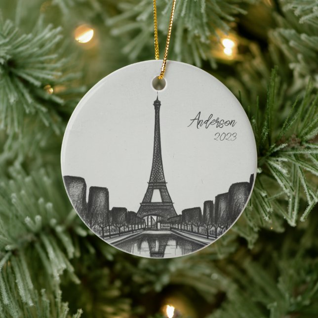 Personalized Paris France Christmas Holiday Ceramic Ornament (Tree)