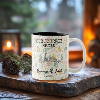 Personalized Paris Memory - Line Art Landmark  Two-Tone Coffee Mug