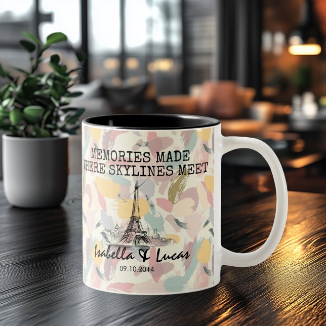Personalized Paris Memory - Line Art Landmark  Two-Tone Coffee Mug (Creator Uploaded)