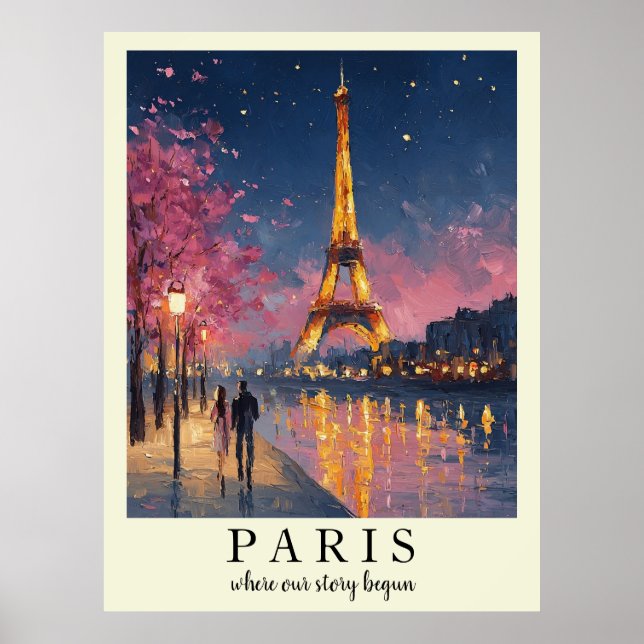 Personalized Paris Night Wall Art Poster  (Front)