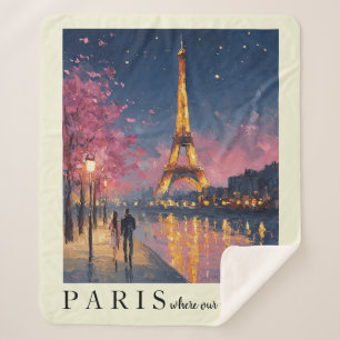 Personalized Paris Night Wall Art Poster  Sherpa Blanket