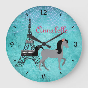 Personalized Paris Pony Oh La La Grey Horse Large Clock