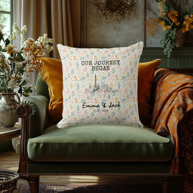 Personalized Paris Skyline Minimal Floral Pattern  Throw Pillow (Creator Uploaded)