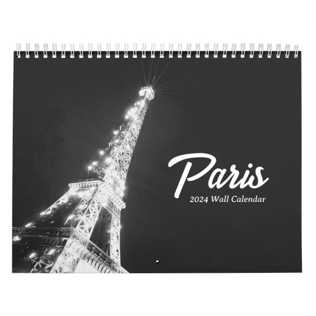 Personalized Paris Travel Minimalist Black & White Calendar (Cover)