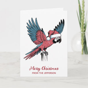 Personalized Parrot with Santa Hat Christmas Holiday Card