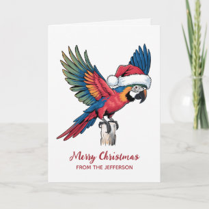 Personalized Parrot with Santa Hat Christmas Holiday Card