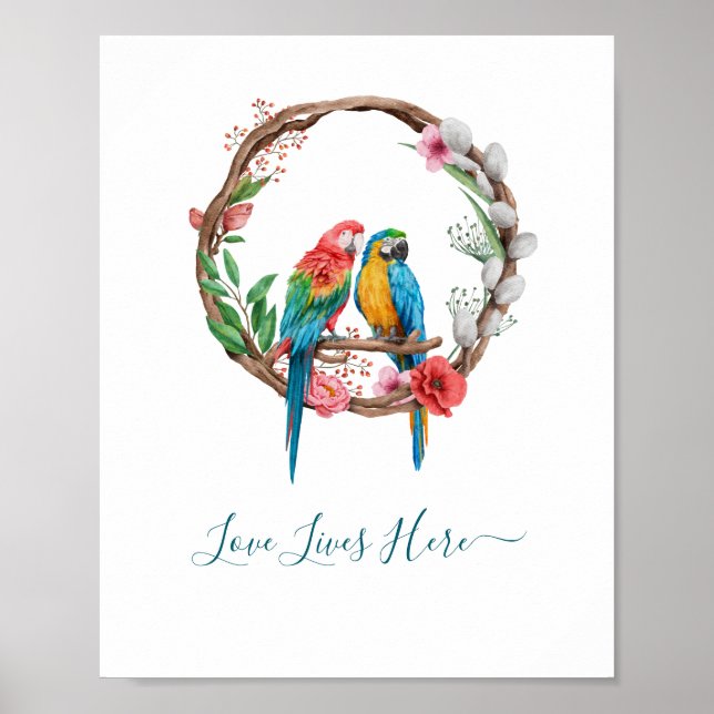 Personalized Parrots Macaw Birds Colourful Floral  Poster (Front)
