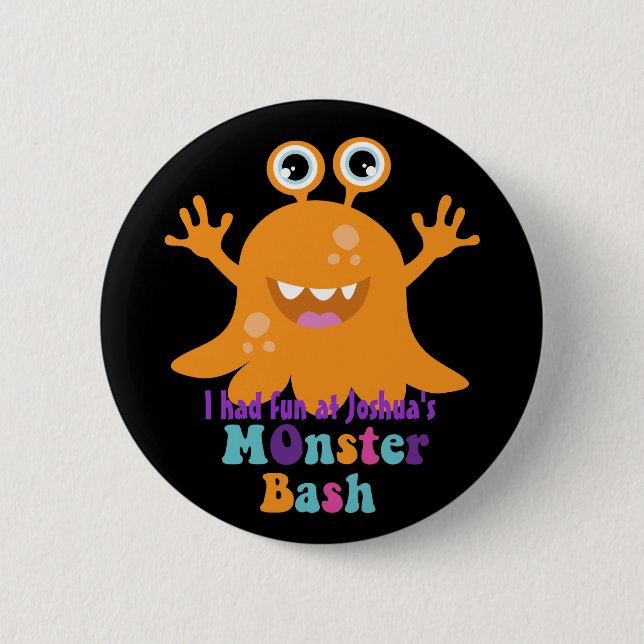 Personalized Party Badge - Orange Monster 2 Inch Round Button (Front)