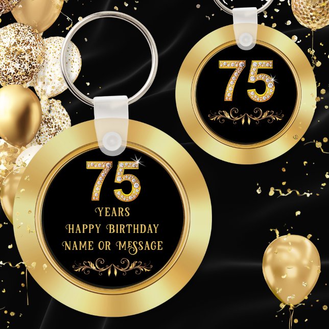 Personalized Party Favours for 75th Birthday, 75th Keychain (Personalized party favors for 75th birthday. 75th birthday ideas for dad. 75th birthday souvenirs.)