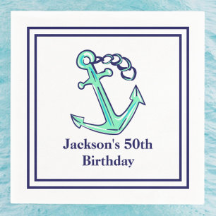 Personalized Party Navy Green Anchor Nautical Napkin