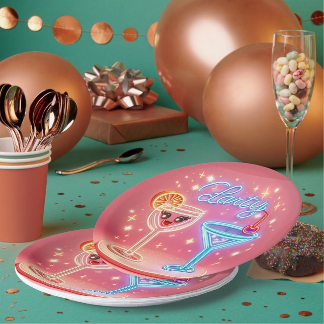 Personalized Party Time Neon Invitation Paper Plate (Multi)