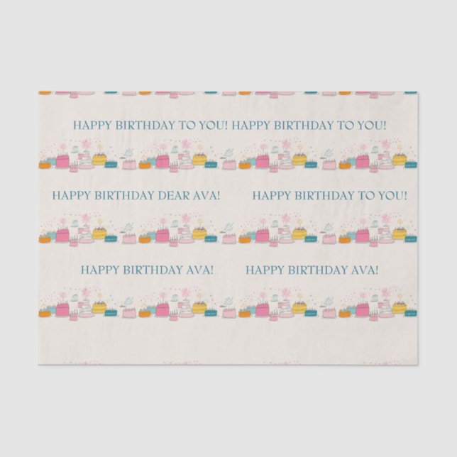 Personalized Party Tissue – Doodle Cakes on Cream Paper (Front)