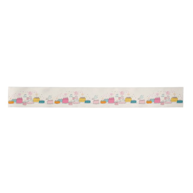 Personalized Party Tissue – Doodle Cakes on Cream Satin Ribbon (Front)