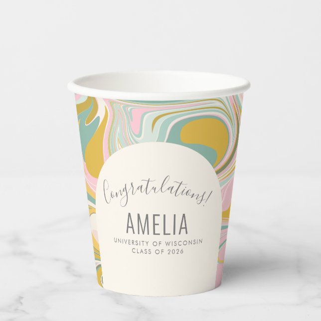 Personalized Pastel Abstract Graduation Party  Paper Cups (Front)