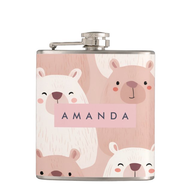 Personalized Pastel Adorable Capybara Hip Flask (Front)