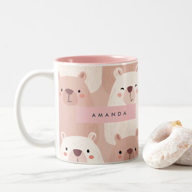 Personalized Pastel Adorable Capybara Two-Tone Coffee Mug (With Donut)