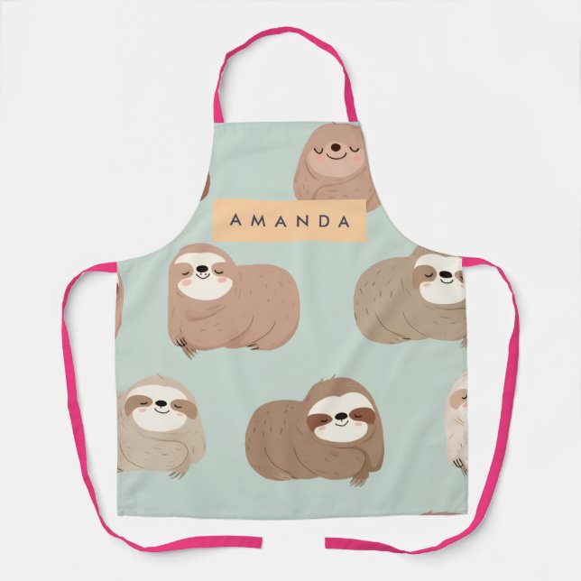 Personalized Pastel Adorable Sloth Pattern Apron (Front)