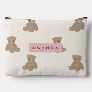 Personalized Pastel Adorable Stuffed Bear Pattern Accessory Pouch