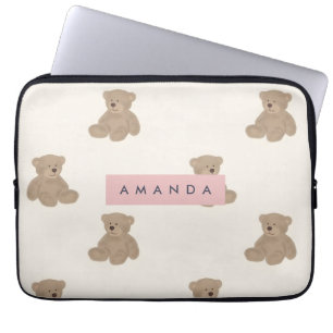 Personalized Pastel Adorable Stuffed Bear Pattern Laptop Sleeve