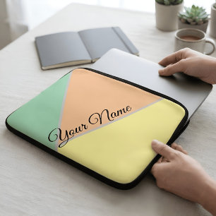 Personalized Pastel Aesthetic Mint Peach Geometric Laptop Sleeve