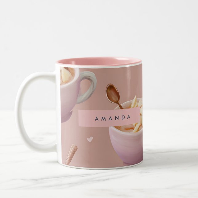 Personalized Pastel Apple Cinnamon Tea Pattern  Two-Tone Coffee Mug (Left)