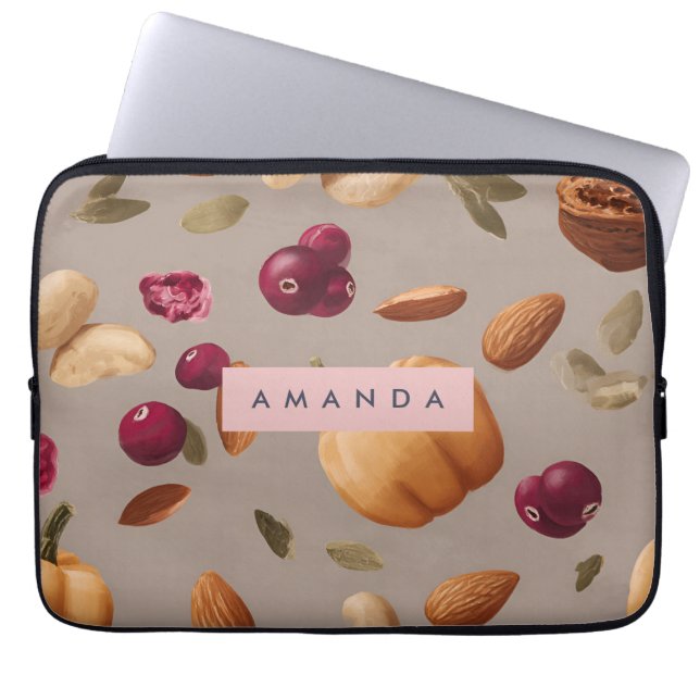 Personalized Pastel Autumn Harvest Nuts Pattern Laptop Sleeve (Front)