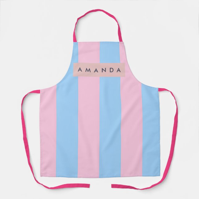 Personalized Pastel Blue and Pink Candy Stripe Apron (Front)