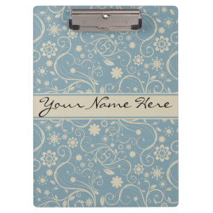 Personalized Pastel Blue and Taupe Floral Pattern Clipboard