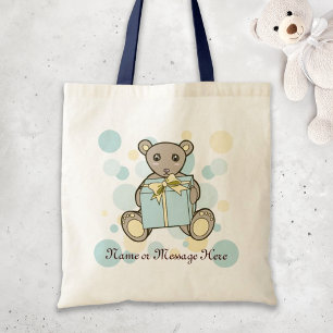 Personalized Pastel Blue and Yellow Teddy Bear Tote Bag