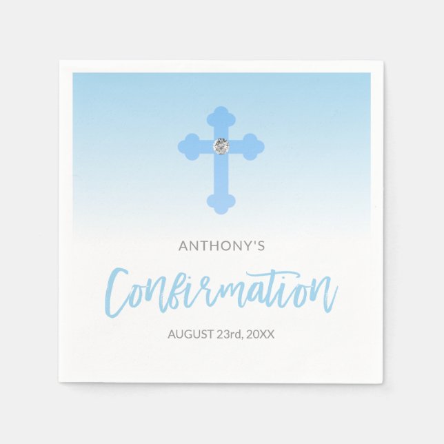 Personalized Pastel Blue Boy Cross CONFIRMATION Napkin (Front)