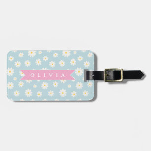 Personalized Pastel Blue Daisy Coquette Girly Cute Luggage Tag