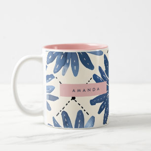 Personalized Pastel Blue Daisy Watercolor Two-Tone Coffee Mug