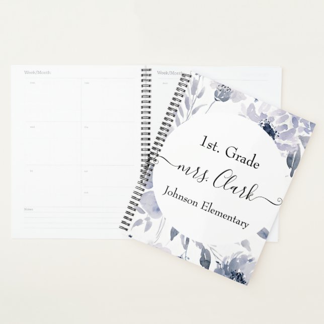 Personalized pastel blue floral teacher lesson planner (Display)