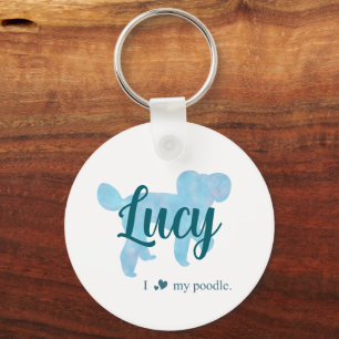 Personalized Pastel Blue Poodle Keychain