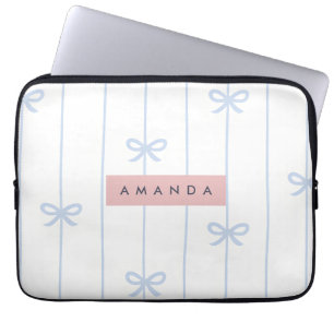 Personalized Pastel Blue Ribbon Pattern Laptop Sleeve